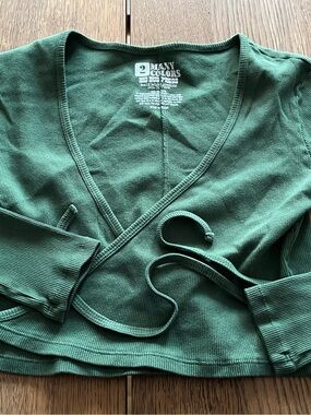 Big Bud Press Forest Green Ribbed Wrap V-Neck Top
